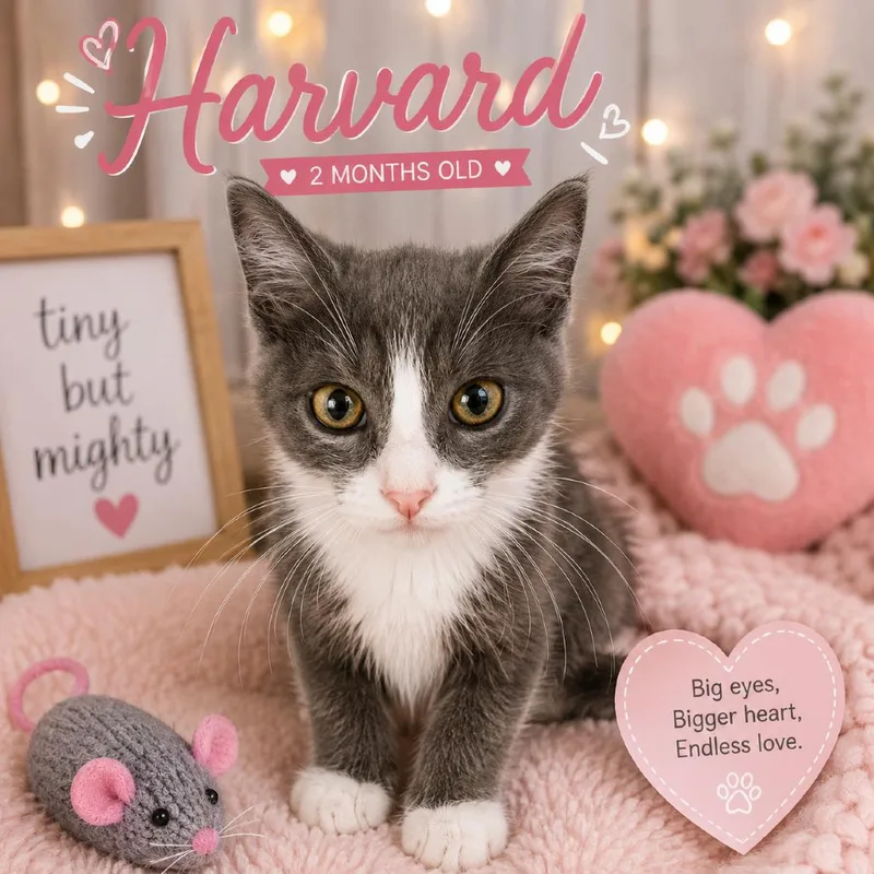 A baby small-sized female Gray / Blue / Silver Domestic Short Hair cat named Harvard for adoption in Waldorf, MD