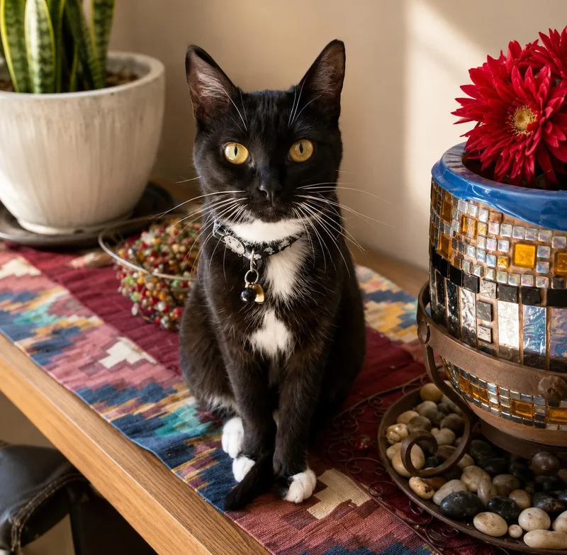 A young medium-sized female Tuxedo cat named Livia for adoption in Santa Cruz, CA