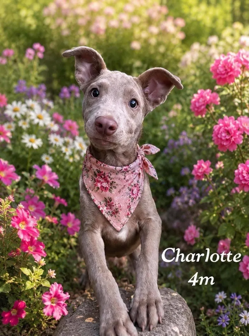 A baby medium-sized female Ibizan Hound dog named Charlotte for adoption in Fort Worth, TX