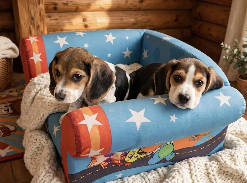 A baby medium-sized male Tricolor (Brown, Black, & White) Beagle dog named Bobby for adoption in Union Grove, WI