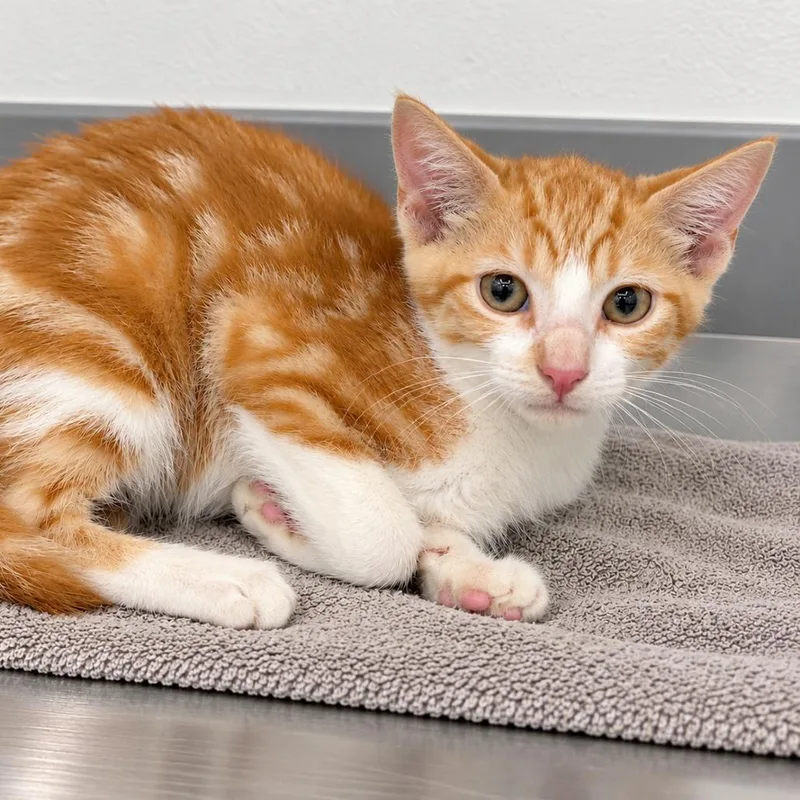 A baby small-sized male Orange / Red Domestic Short Hair cat named Bo Burnham for adoption in Austin, TX