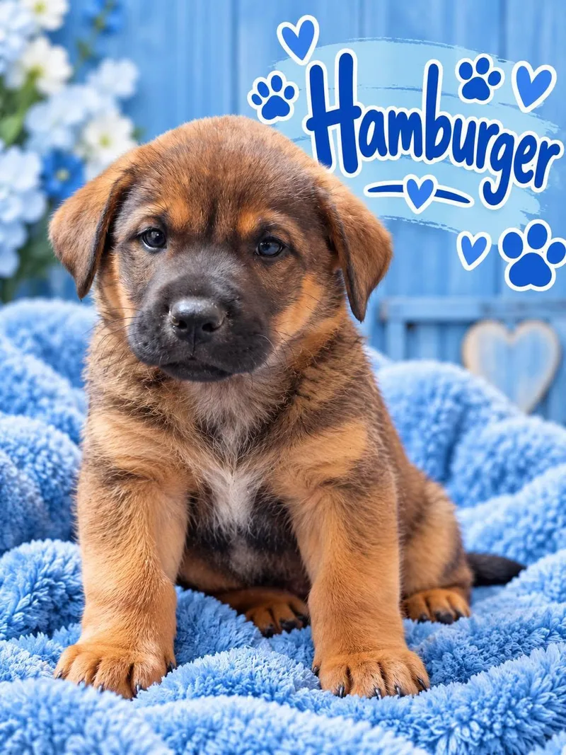 A baby large-sized male Black Mouth Cur dog named Hamburger for adoption in Fort Worth, TX