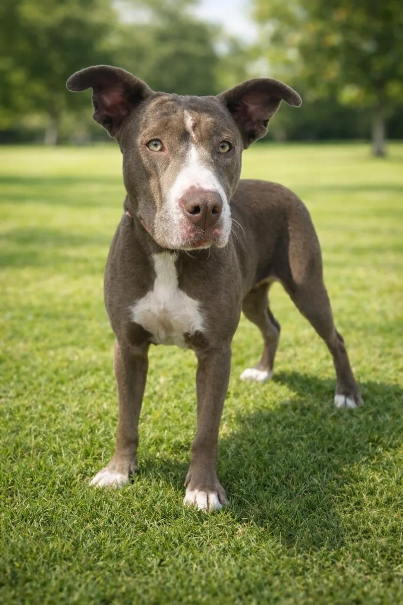 A baby medium-sized female Gray / Blue / Silver American Staffordshire Terrier dog named Nova for adoption in las vegas, NV