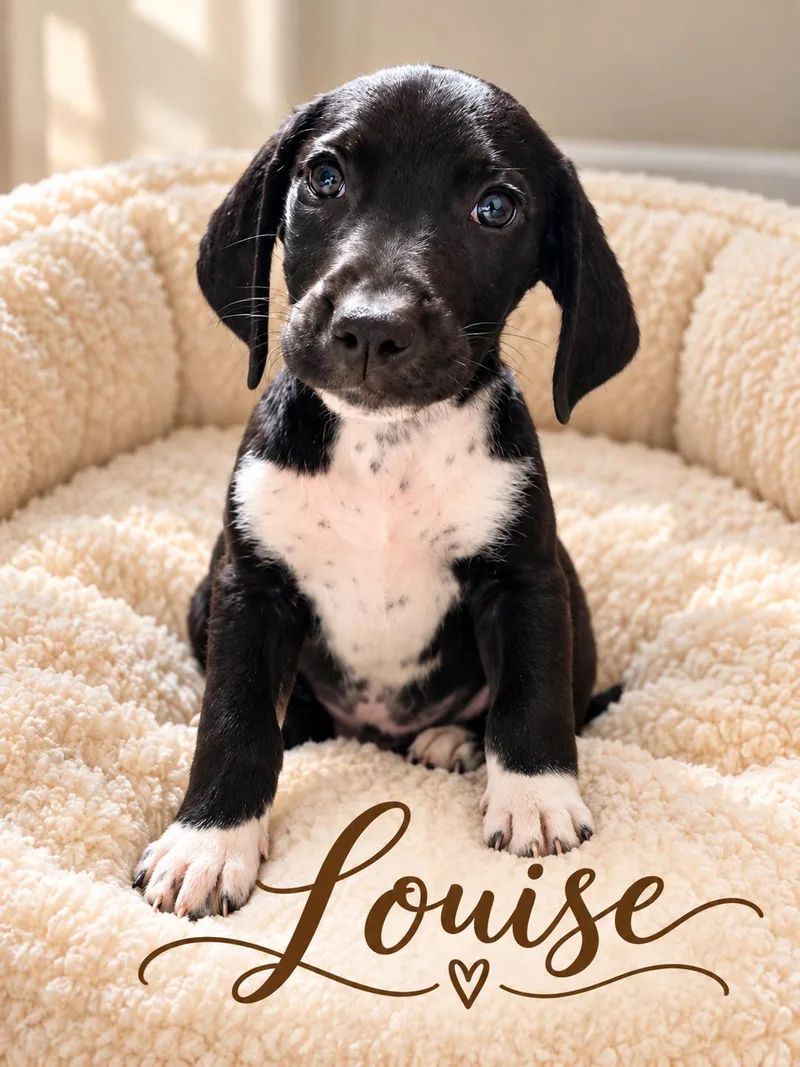 A young medium-sized female Flat-Coated Retriever dog named Louise for adoption in Midway, UT