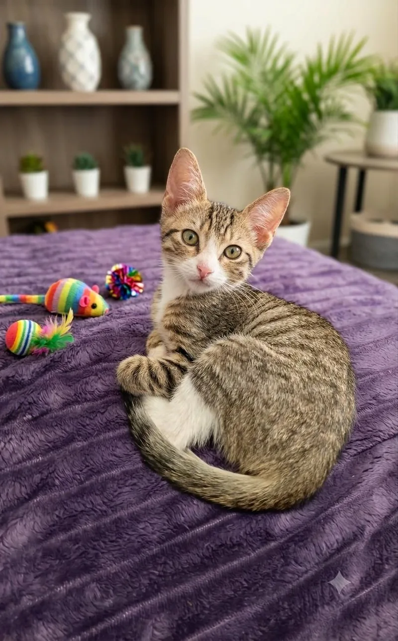 A baby medium-sized female Tabby cat named Lilly for adoption in Fort Myers, FL