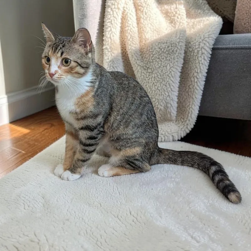 A young medium-sized female Tabby (Buff / Tan / Fawn) Domestic Short Hair cat named Shrimp for adoption in Fort Worth, TX