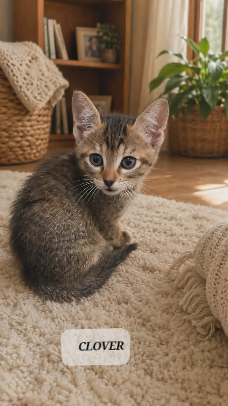 A baby small-sized female Tabby cat named CLover C Seago for adoption in Saunderstown, RI