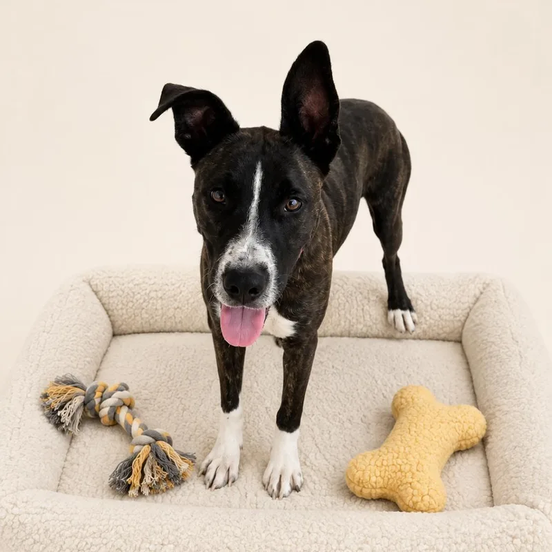 A baby medium-sized male Brindle Pit Bull Terrier dog named Stevie for adoption in Redwood Falls, MN