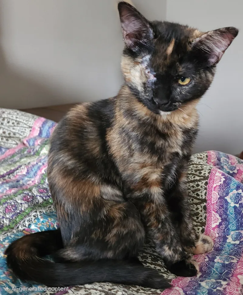A baby medium-sized female Tortoiseshell cat named Azul for adoption in Pasco, WA