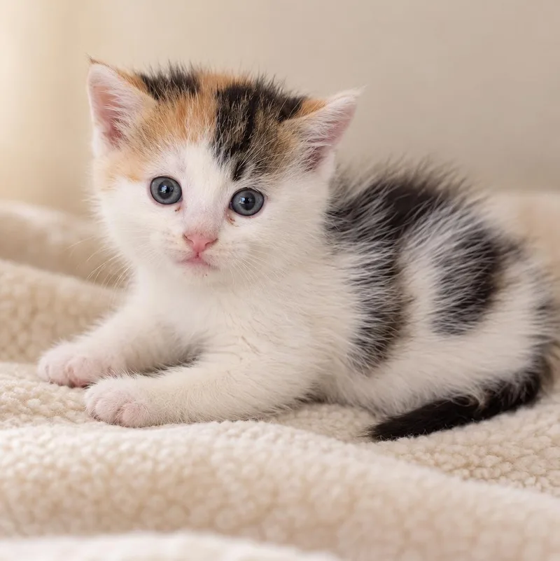 A baby medium-sized female Domestic Medium Hair cat named Mattel for adoption in Blue Earth, MN