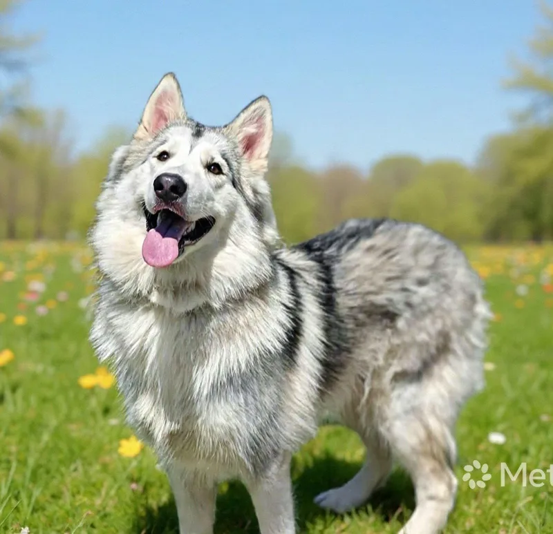 A young extra large-sized male Alaskan Malamute dog named Ghost for adoption in Talladega, AL