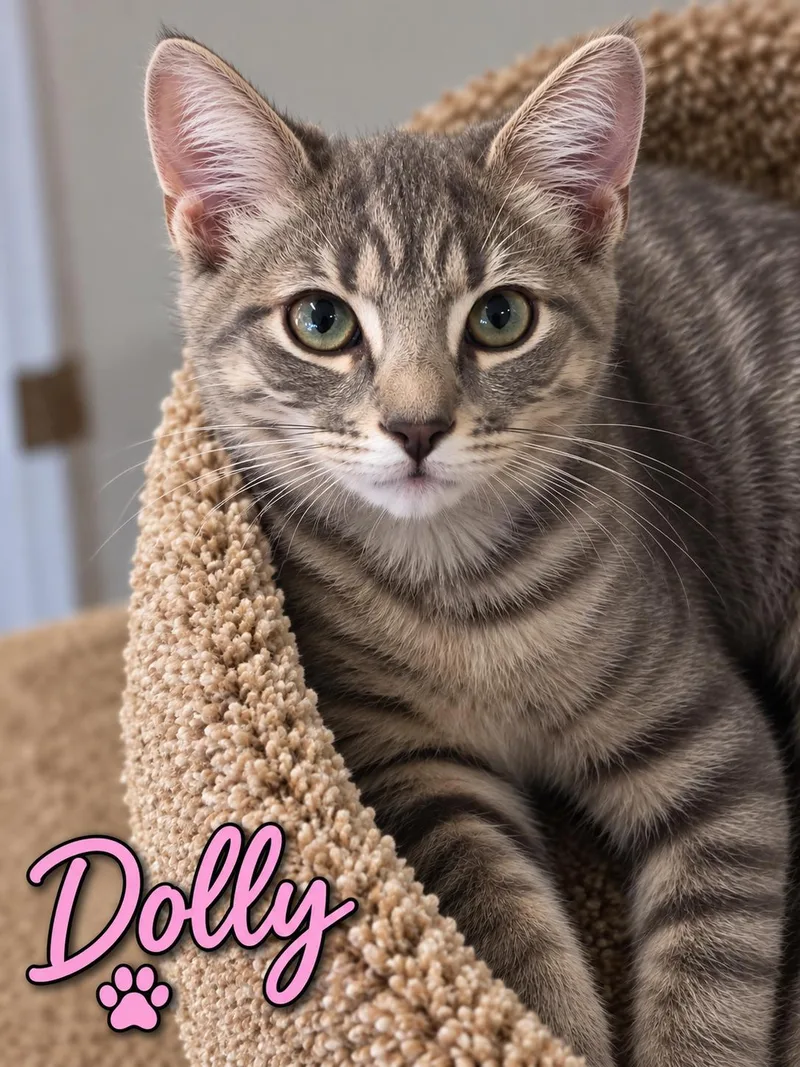 A baby medium-sized female Domestic Short Hair cat named Dolly Willow Grove for adoption in Greenville, DE