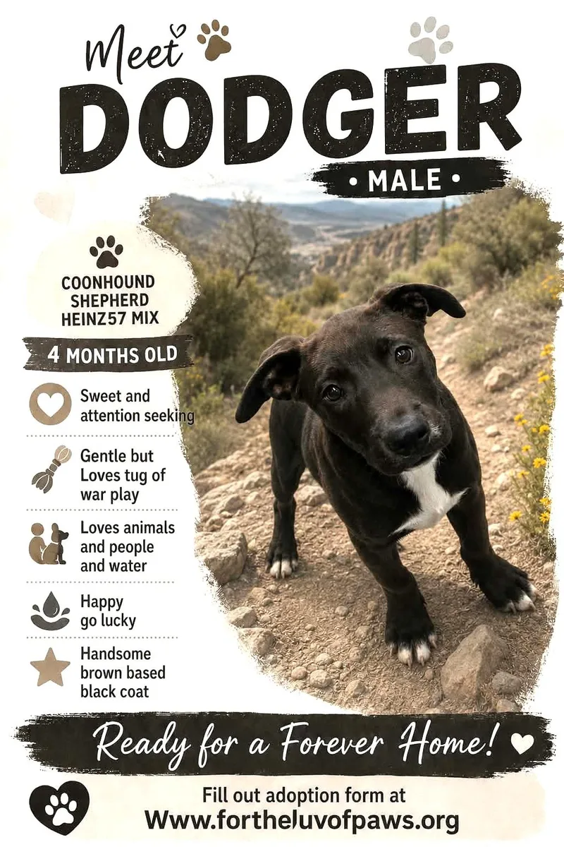 A baby medium-sized male Black Coonhound dog named Dodger for adoption in Golden Valley, AZ
