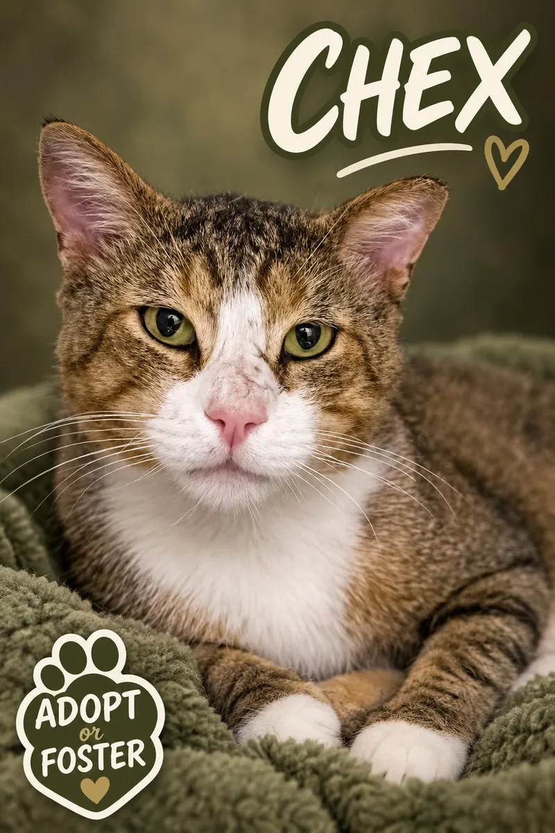 An adult large-sized male Tabby cat named Chex for adoption in Greenville, DE