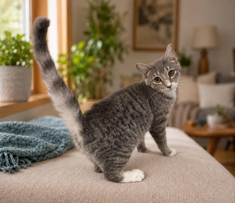 A young medium-sized male Tabby (Gray / Blue / Silver) Tabby cat named Trooper for adoption in Marion, IN