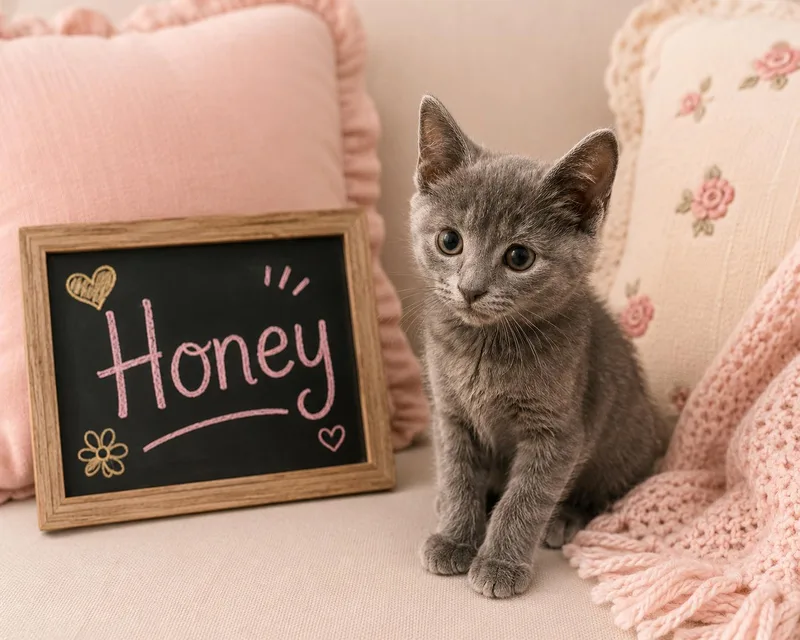 A baby medium-sized female Gray / Blue / Silver Domestic Short Hair cat named Honey for adoption in Old Bridge, NJ