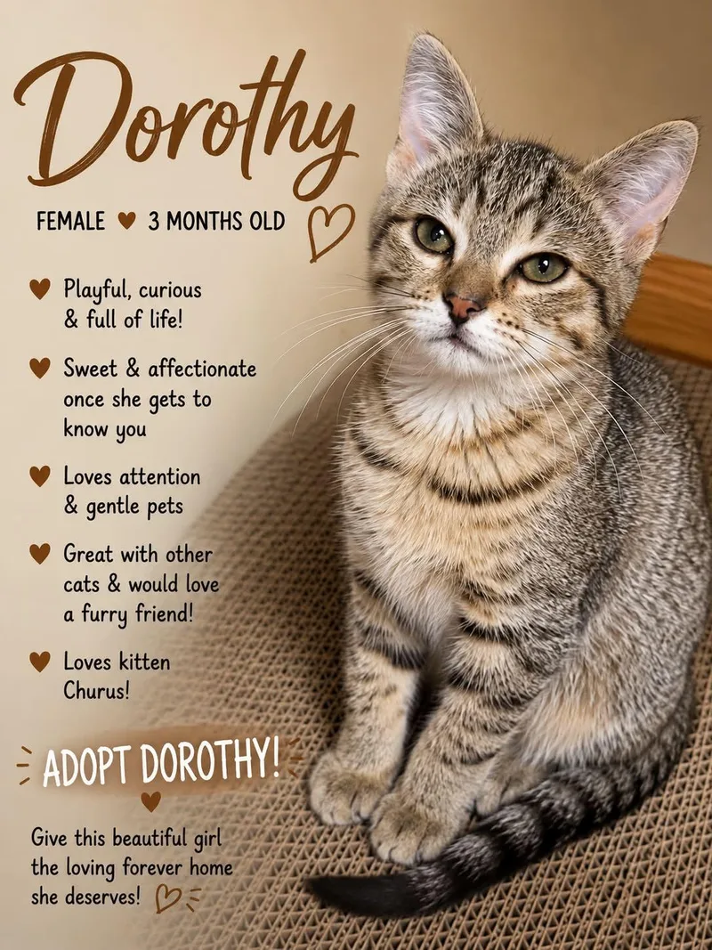 A baby medium-sized female Domestic Short Hair cat named Dorothy for adoption in Salamanca, NY