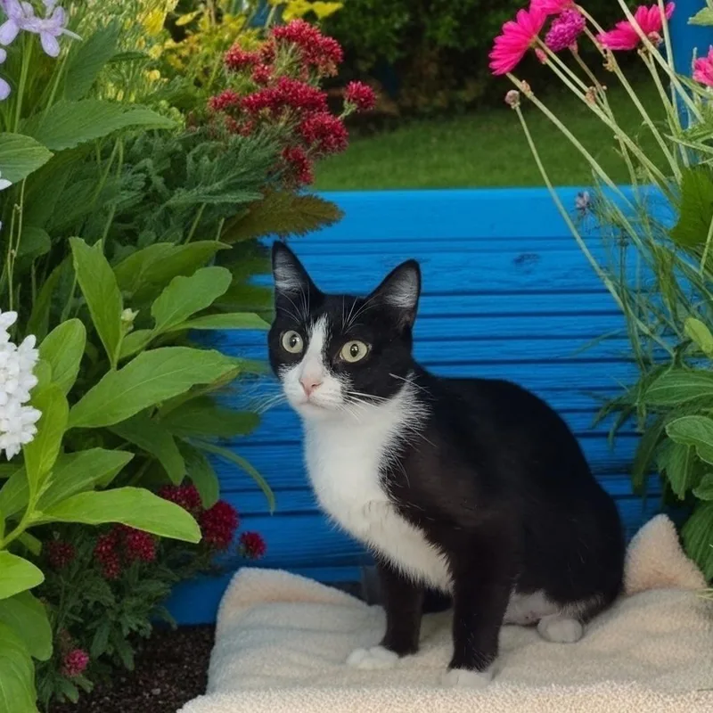 A young medium-sized female Black Domestic Short Hair cat named Noire for adoption in Boston, MA