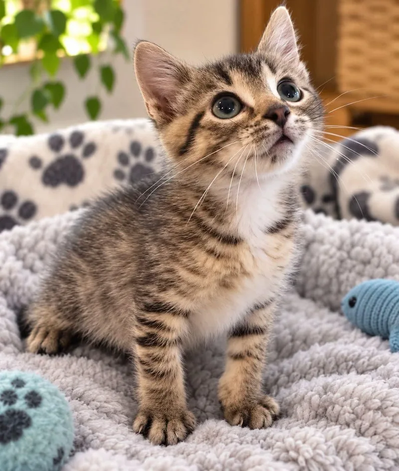 A baby medium-sized female Tabby (Gray / Blue / Silver) Domestic Short Hair cat named Bailer for adoption in Sioux City, IA