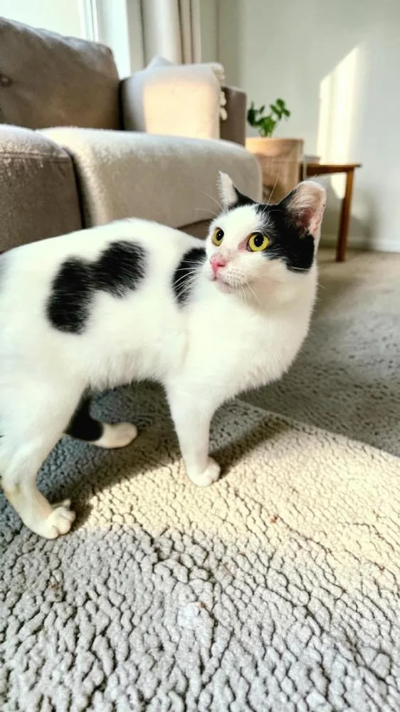 A young medium-sized female Black & White / Tuxedo Domestic Short Hair cat named Ladybug for adoption in Wilson, NC