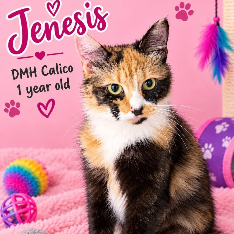 A young medium-sized female Calico cat named Jenesis for adoption in Antioch, CA
