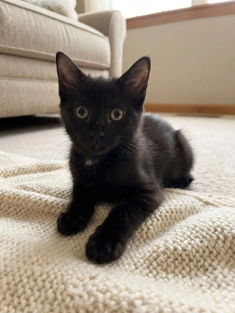A baby small-sized male Black Domestic Short Hair cat named Hex for adoption in Johnson City, TN