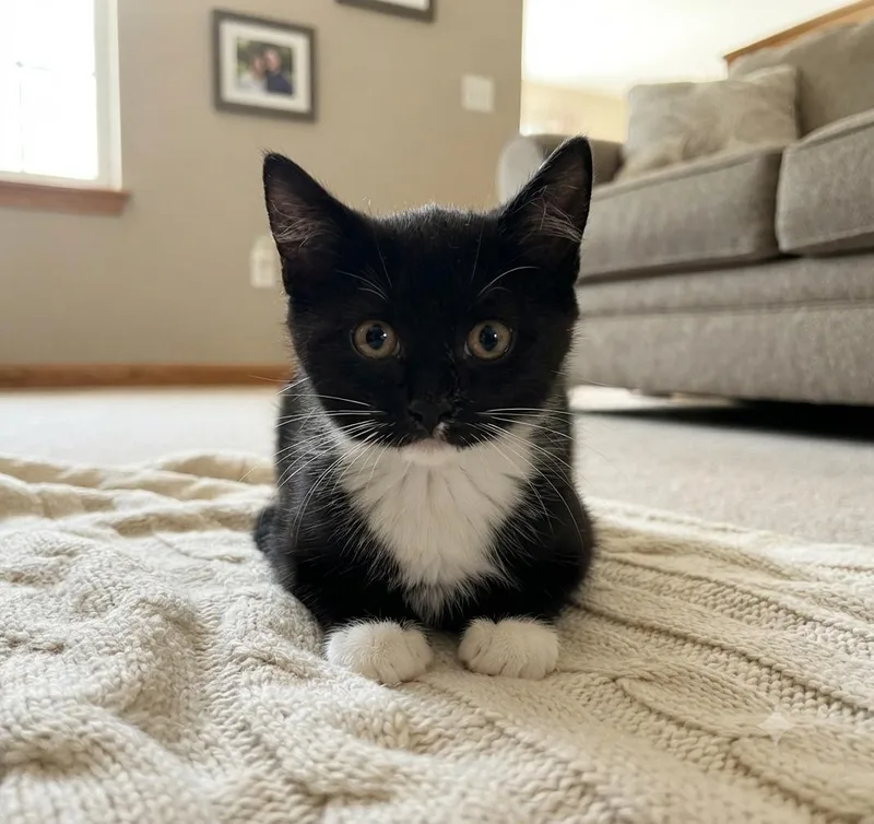 A baby small-sized male Black & White / Tuxedo Domestic Short Hair cat named Jeeves for adoption in Johnson City, TN