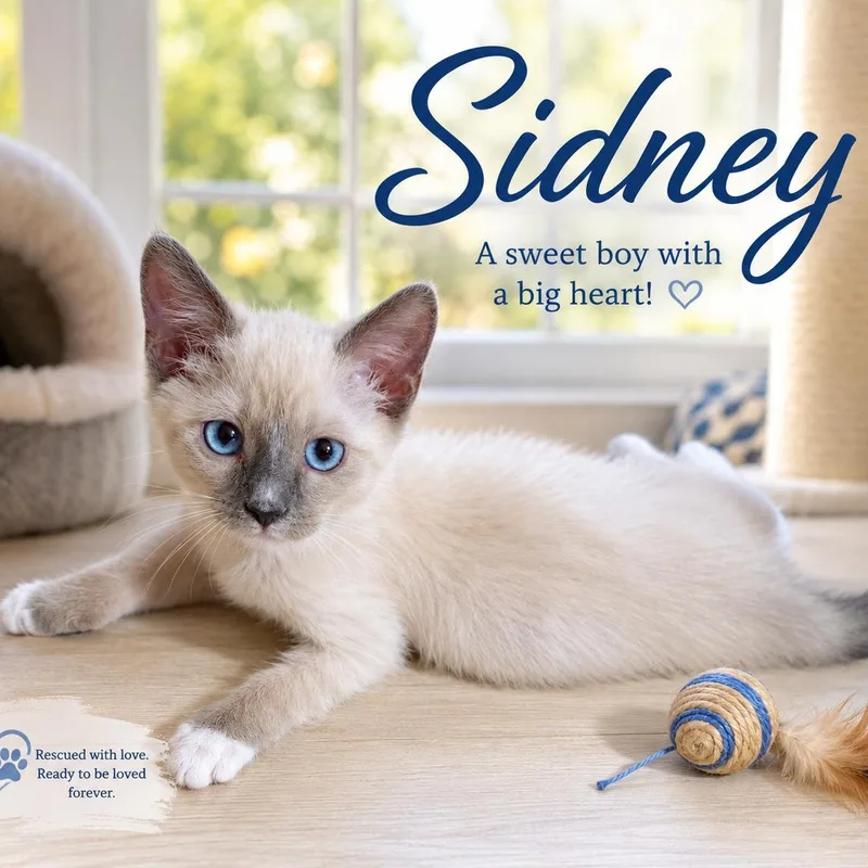 A baby small-sized male Buff & White Siamese cat named Sidney for adoption in Queen Creek, AZ