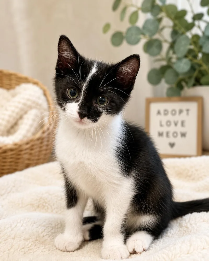 A baby medium-sized male Black & White / Tuxedo Domestic Short Hair cat named Matty for adoption in Hanover, PA