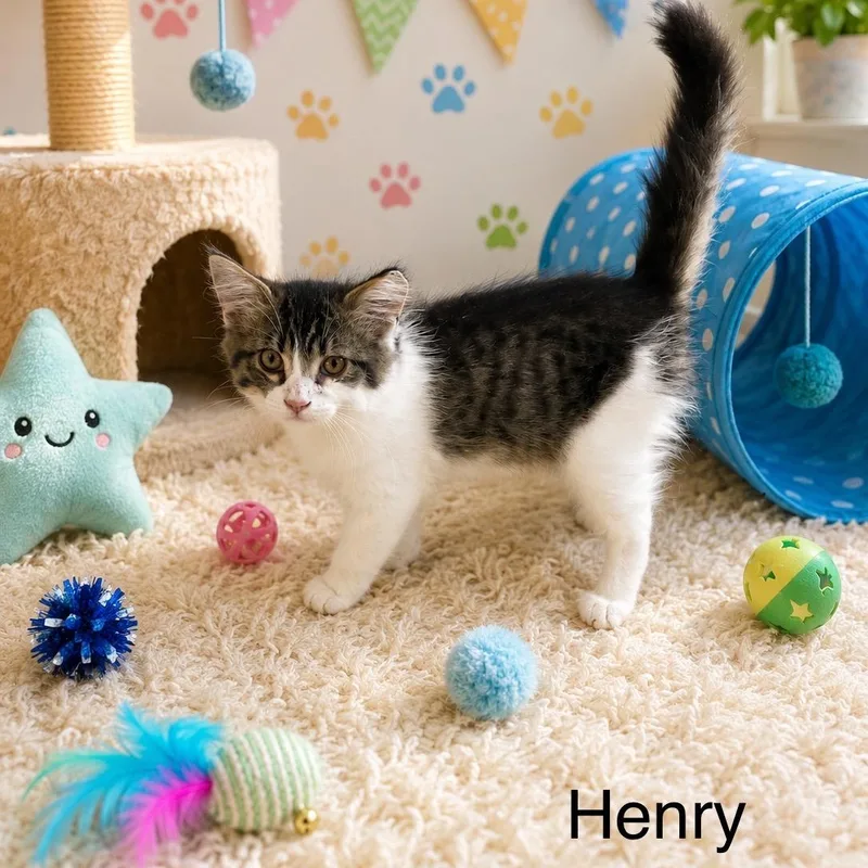 A baby small-sized male Tabby (Brown / Chocolate) Tabby cat named Henry for adoption in Wyandotte, MI