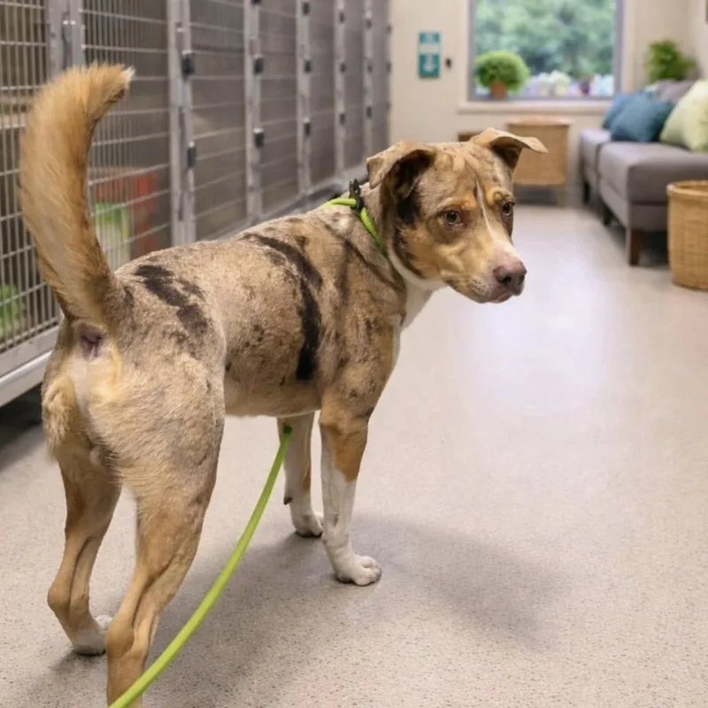 A young medium-sized male Merle (Red) Catahoula Leopard Dog dog named Kristoff for adoption in Staten Island, NY