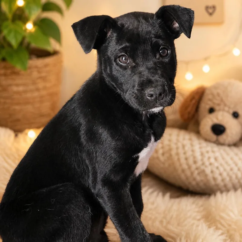 A baby medium-sized male Black Terrier dog named Titan for adoption in Memphis, TN