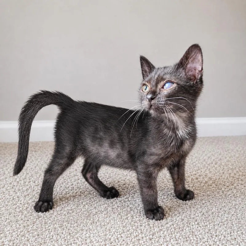 A baby small-sized male Black Domestic Short Hair cat named Oikos for adoption in Homer Glen, IL