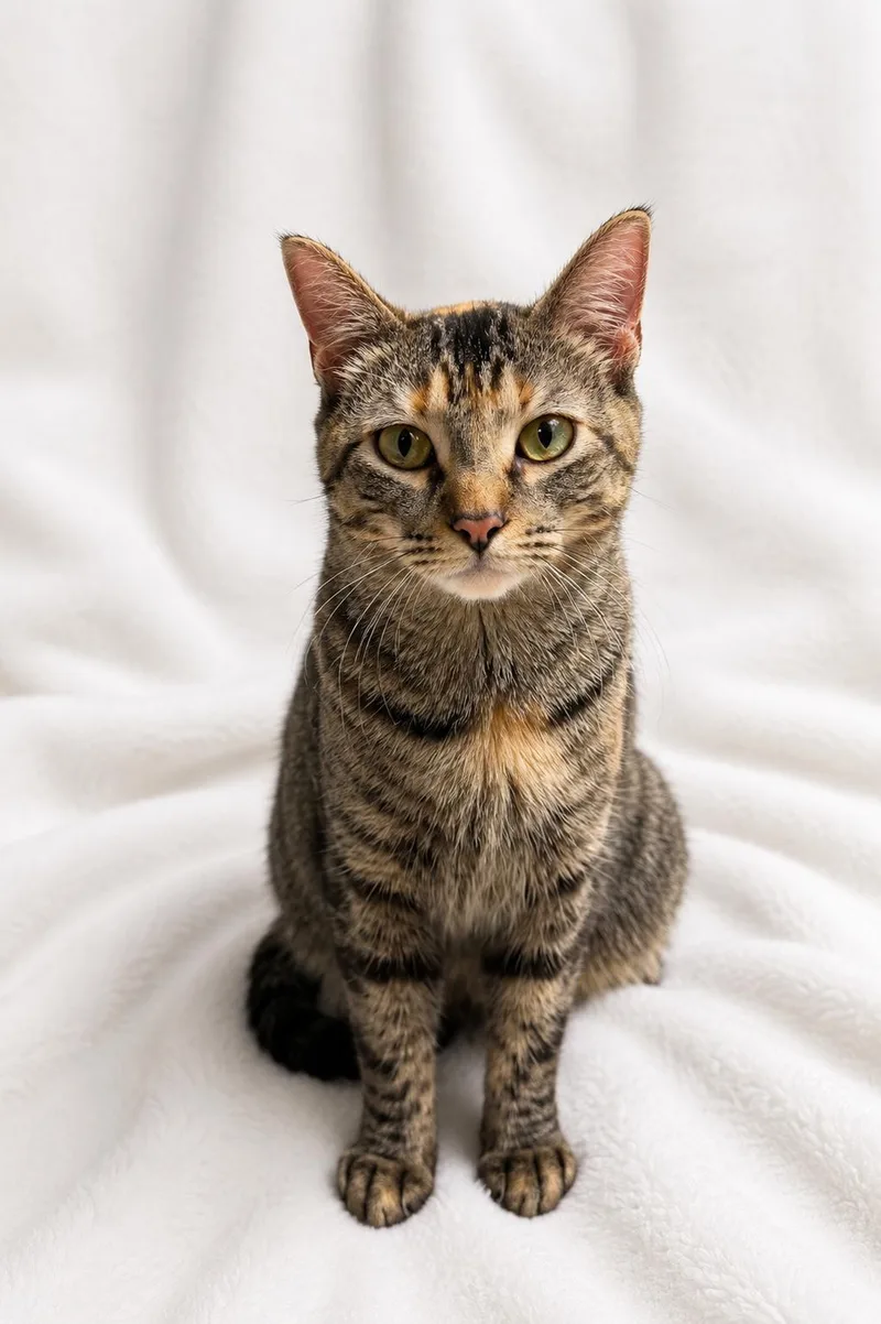 A young medium-sized female Domestic Short Hair cat named Nutmeg for adoption in Farmington, MN