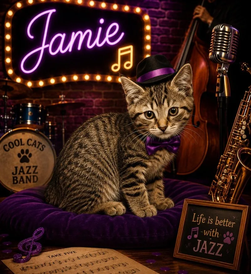 A baby small-sized female Domestic Short Hair cat named Jamie for adoption in Washington Court House, OH