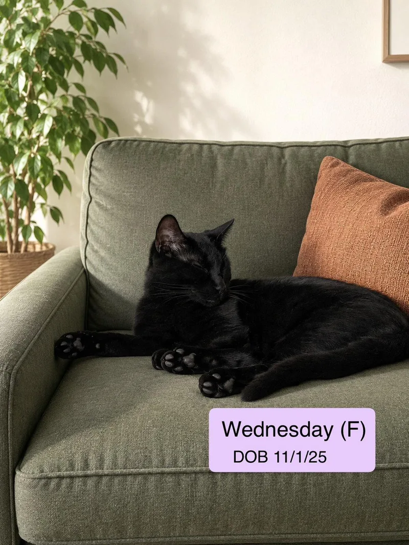 A young medium-sized female Domestic Short Hair cat named Wednesday for adoption in Vacaville, CA