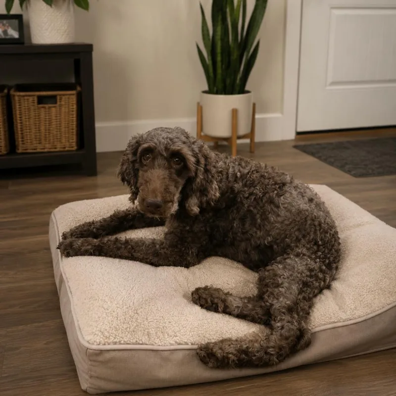 An adult medium-sized female Brown / Chocolate Poodle dog named Mila for adoption in Baton Rouge, LA