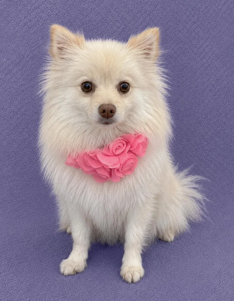 A young small-sized female Apricot / Beige Pomeranian dog named Princess Pearl for adoption in Lodi, CA