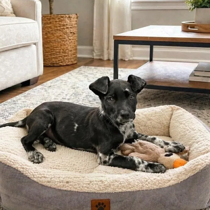 A baby medium-sized male Merle (Blue) Mixed Breed dog named Cinco for adoption in Crosby, TX