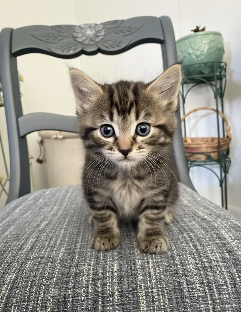 A baby medium-sized male Tabby (Brown / Chocolate) Domestic Medium Hair cat named Jacee for adoption in Chisholm, MN