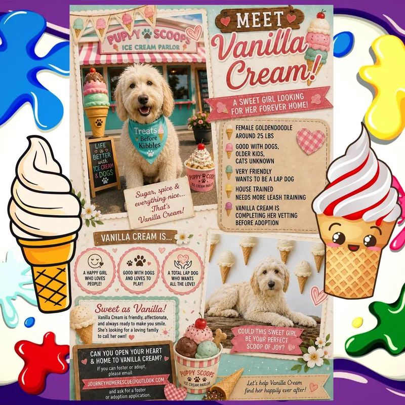 An adult small-sized female Golden Goldendoodle dog named Vanilla Cream for adoption in East Wenatchee, WA
