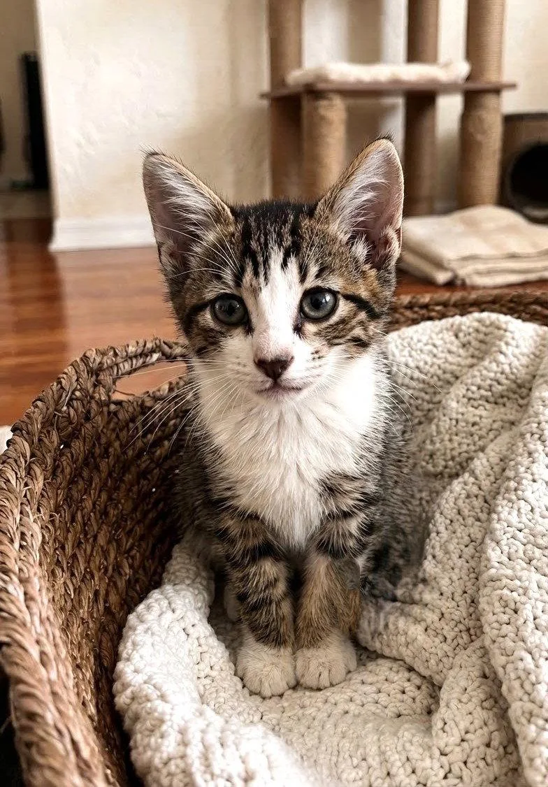 A baby medium-sized male Tabby cat named Parton for adoption in Fort Myers, FL