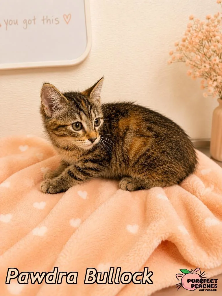 A baby medium-sized female Domestic Short Hair cat named Pawdra Bullock for adoption in Douglasville, GA