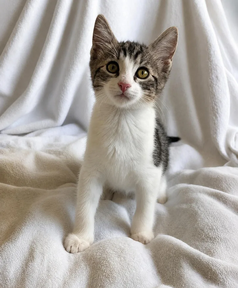 A baby medium-sized female Tabby (Gray / Blue / Silver) Tabby cat named Paloma for adoption in Oakley, CA