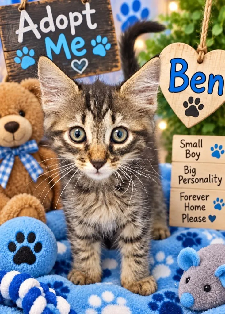 A baby small-sized male Domestic Short Hair cat named Ben for adoption in Washington Court House, OH
