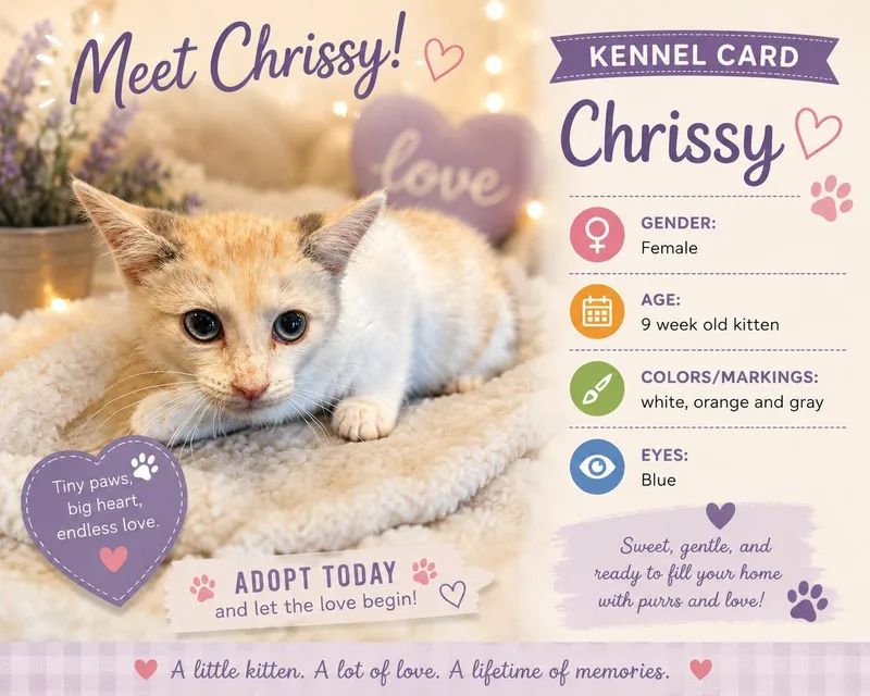 A baby small-sized female Orange & White Domestic Short Hair cat named Chrissy for adoption in Ashland, KY