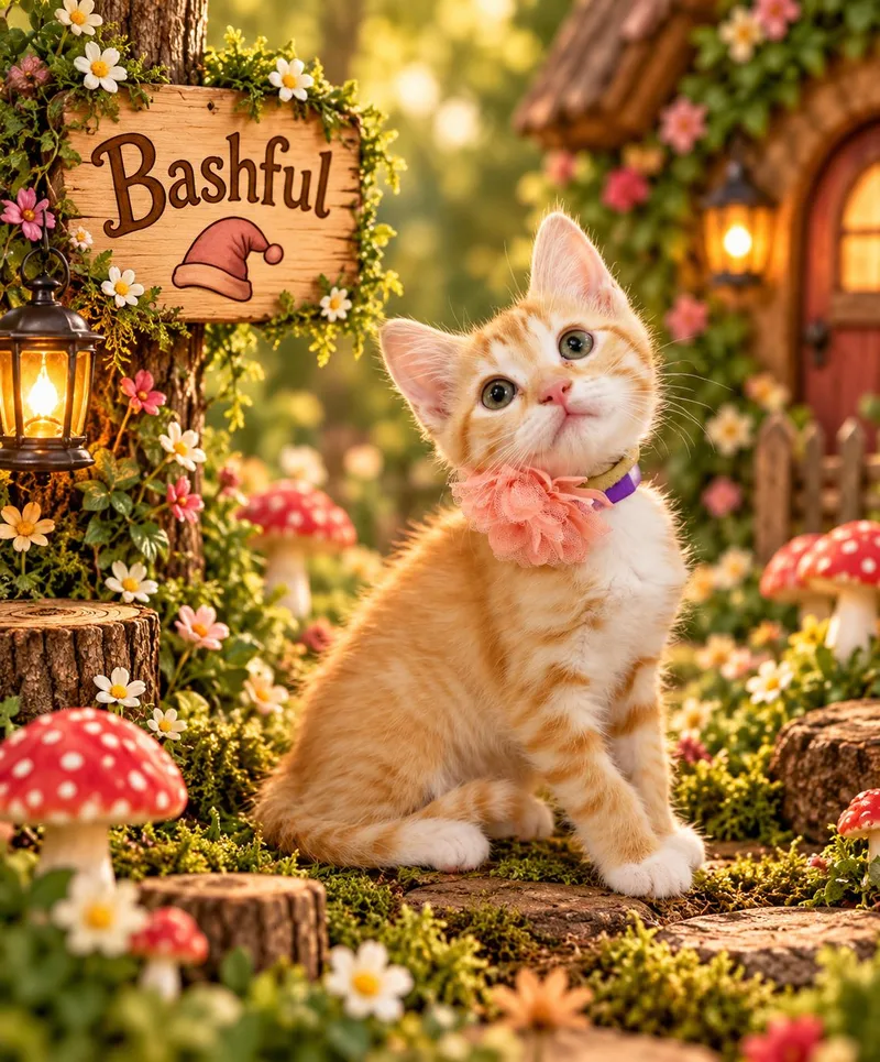 A baby small-sized female Orange & White Tabby cat named Bashful for adoption in Tavares, FL