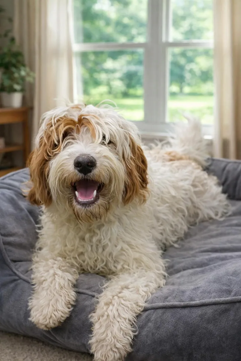 A baby medium-sized male Golden Goldendoodle dog named Frank for adoption in Warren, MI
