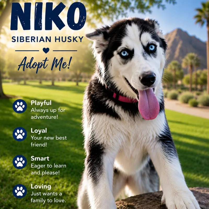 A baby medium-sized male White / Cream Husky dog named Niko for adoption in Phoenix, AZ