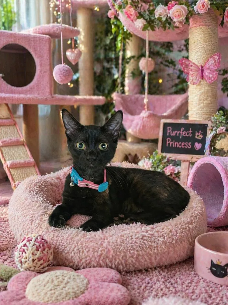 A baby small-sized male Black Domestic Medium Hair cat named Chochotte for adoption in Dallas, TX